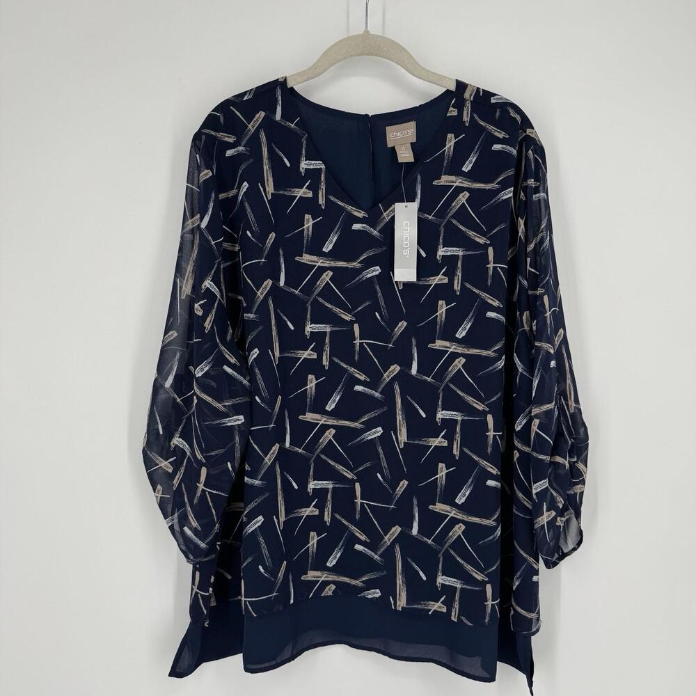 Chicos top womens XXL blue relaxed oversized blouse shirt office business work